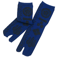 お祭り！和柄足袋ソックス！クルー丈！紗綾型家紋 (青×黒）